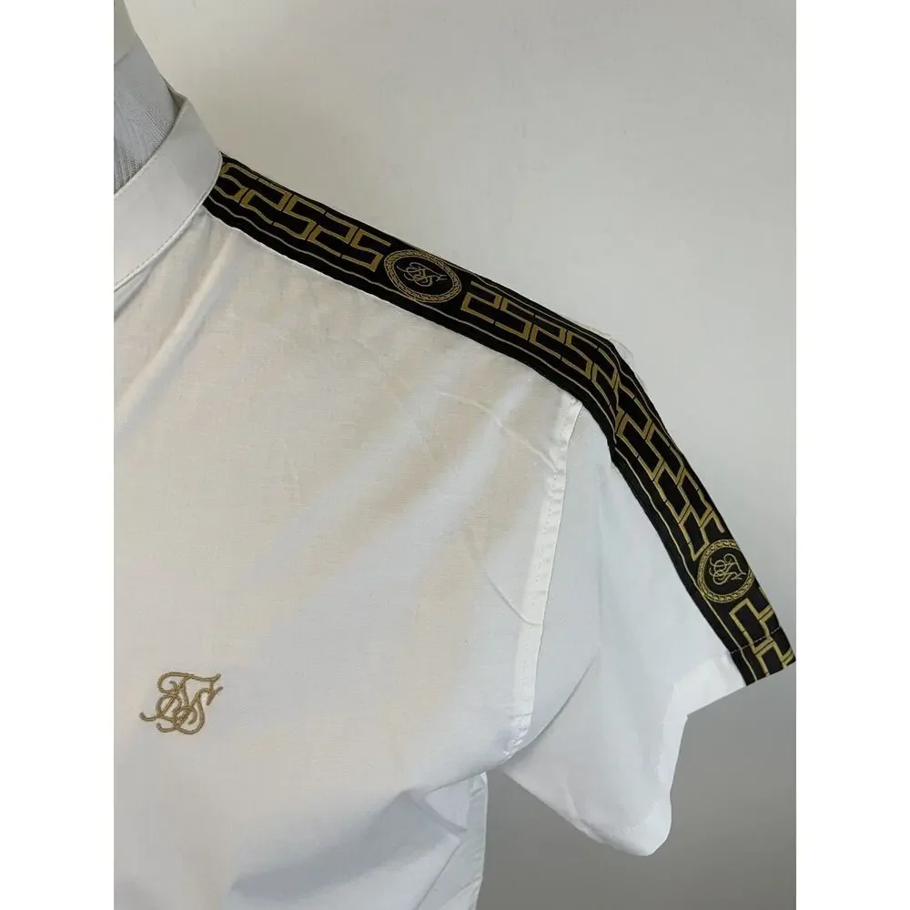 Siksilk Shirt Mens XS Button Up White Short Sleeve Sik Silk Side Trim N53